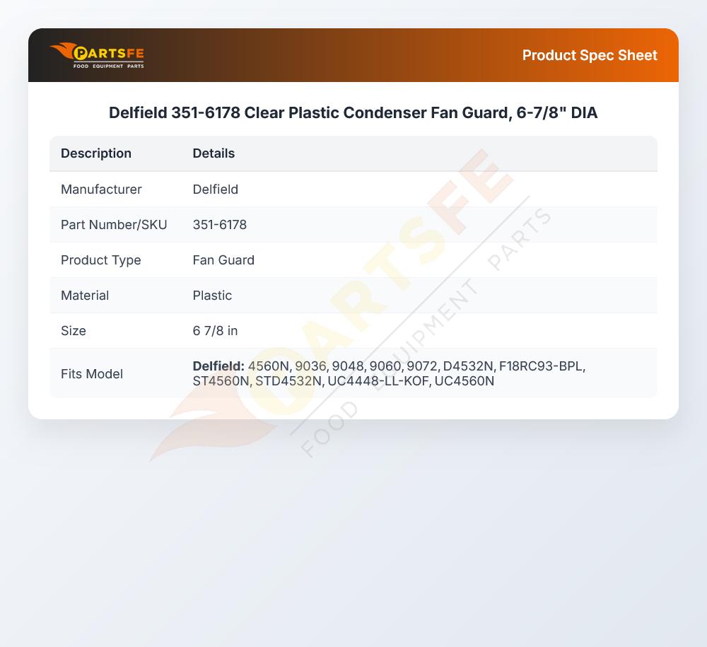 Delfield 351-6178 Clear Plastic Condenser Fan Guard, 6-7/8" DIA