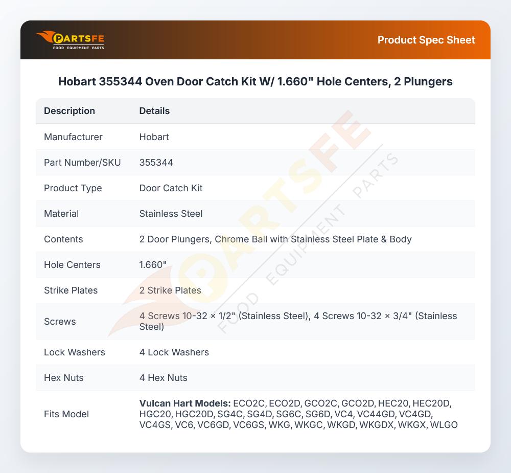 Hobart 355344 Door Catch Kit