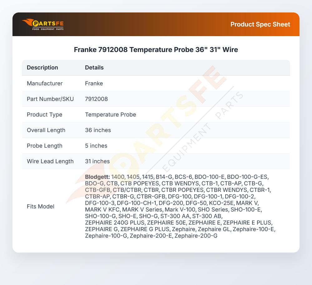 Franke 7912008 Temperature Probe 36" 31" Wire