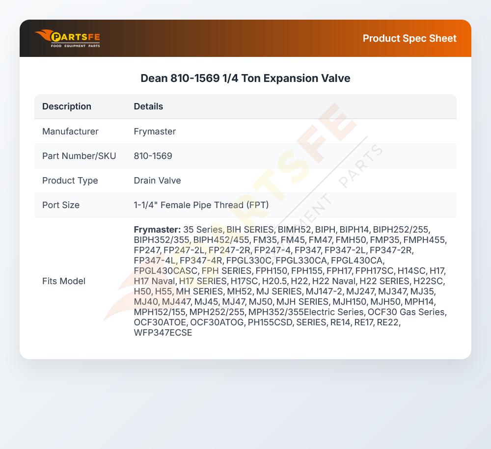 Dean 810-1569 1/4 Ton Expansion Valve