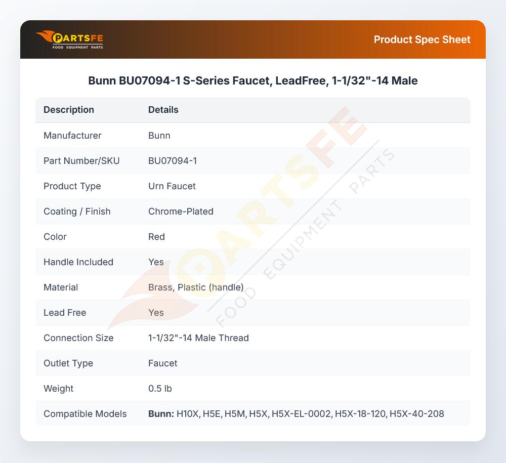 Bunn BU07094-1 S-Series Faucet, LeadFree, 1-1/32"-14 Male