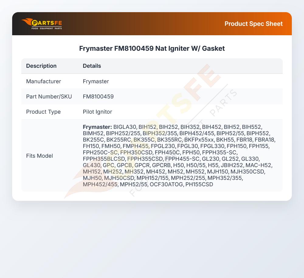 Frymaster FM8100459 Nat Igniter W/ Gasket