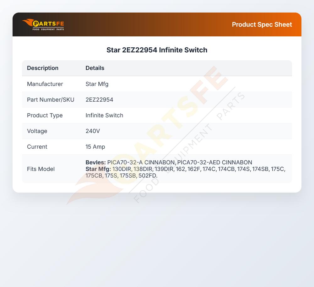 Star Mfg 2EZ22954 Kettle Infinite Switch