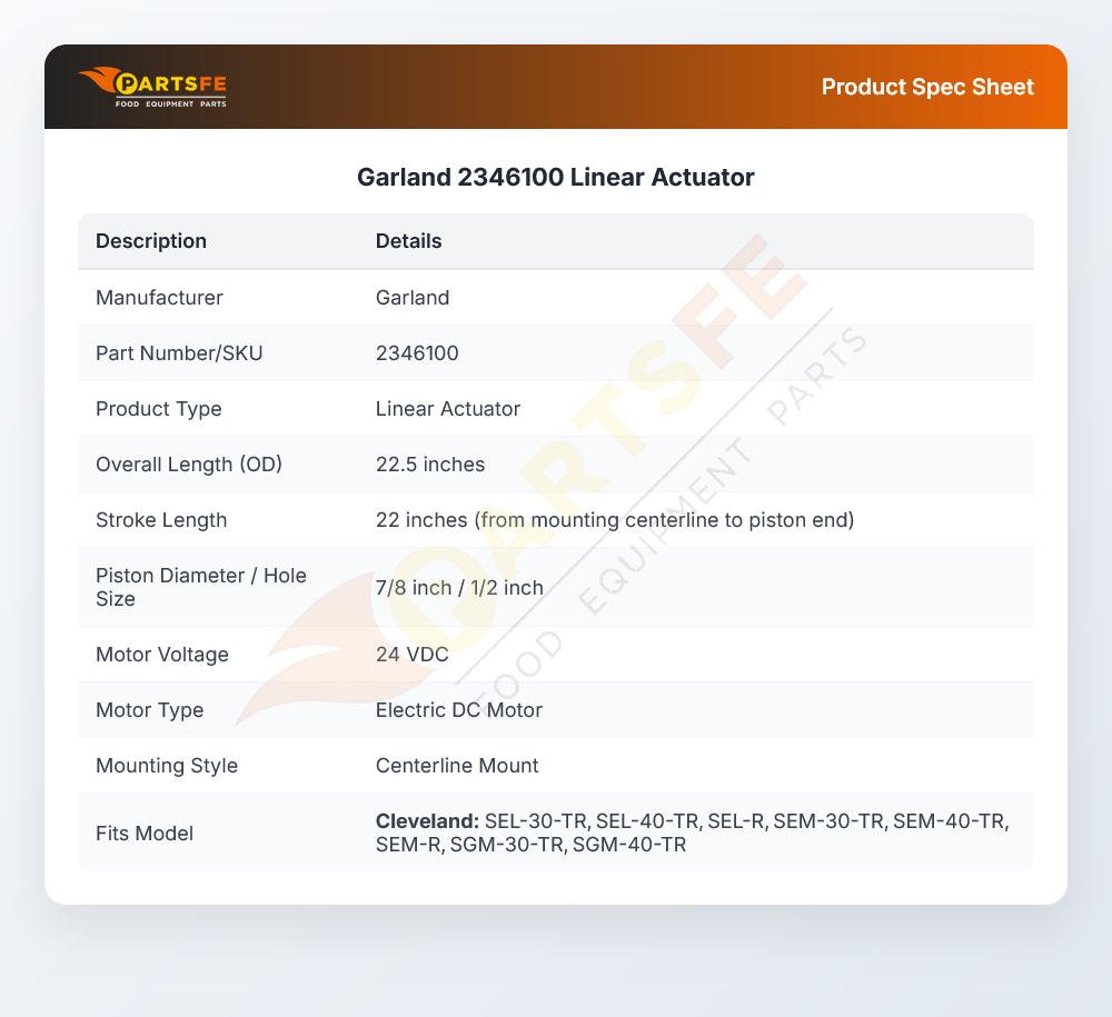 Garland 2346100 Electric Skillet Linear Actuator