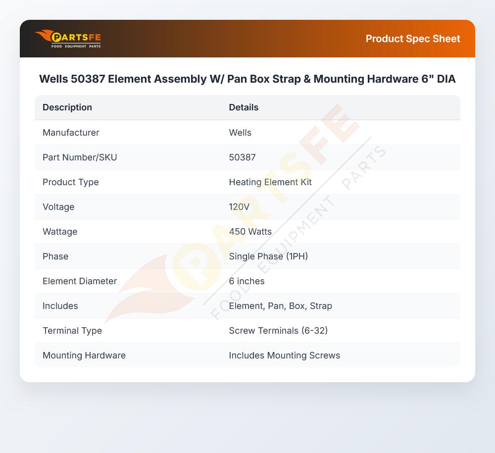 Wells 50387 Element Assembly W/ Pan Box Strap & Mounting Hardware 6" DIA