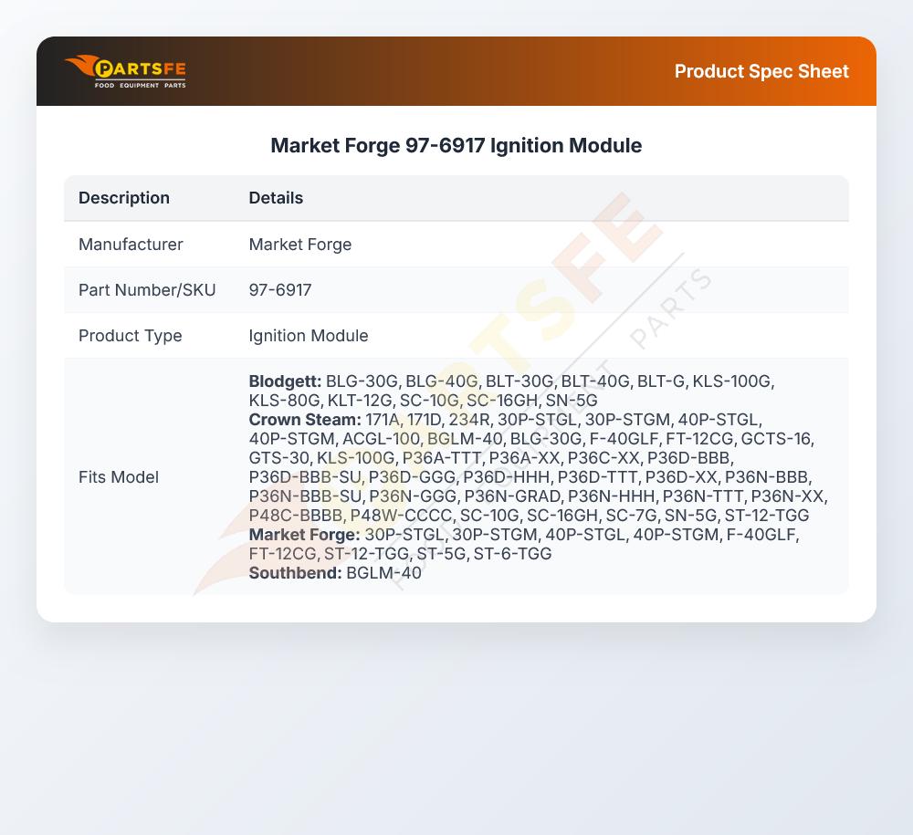 Market Forge 97-6917 Ignition Module