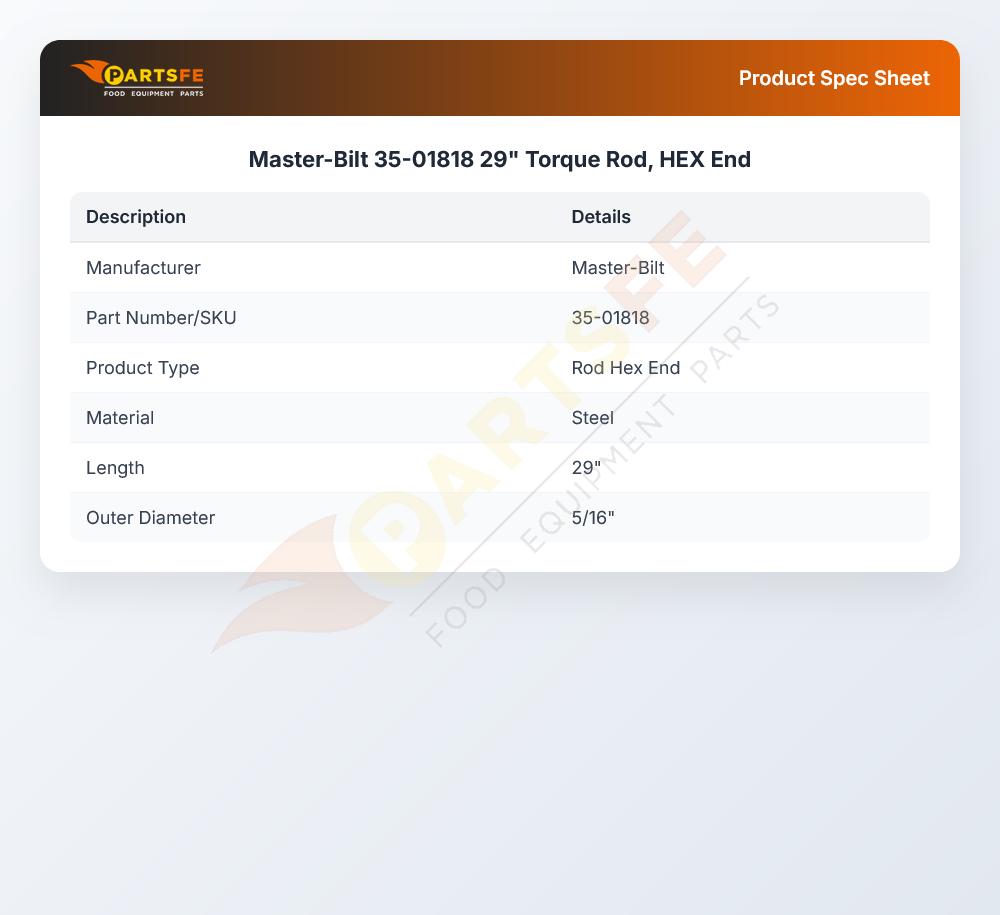 Master-Bilt 35-01818 29" Torque Rod, HEX End