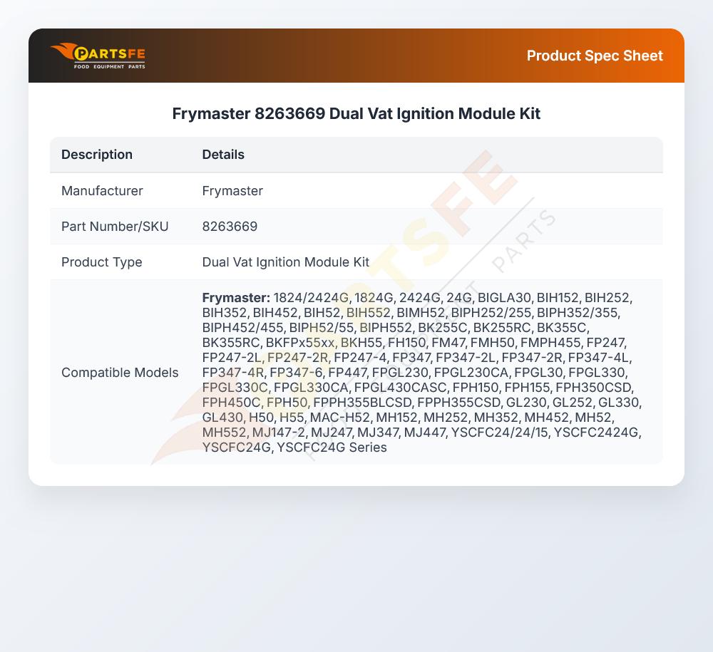 Frymaster 8263669 Dual Vat Ignition Module Kit