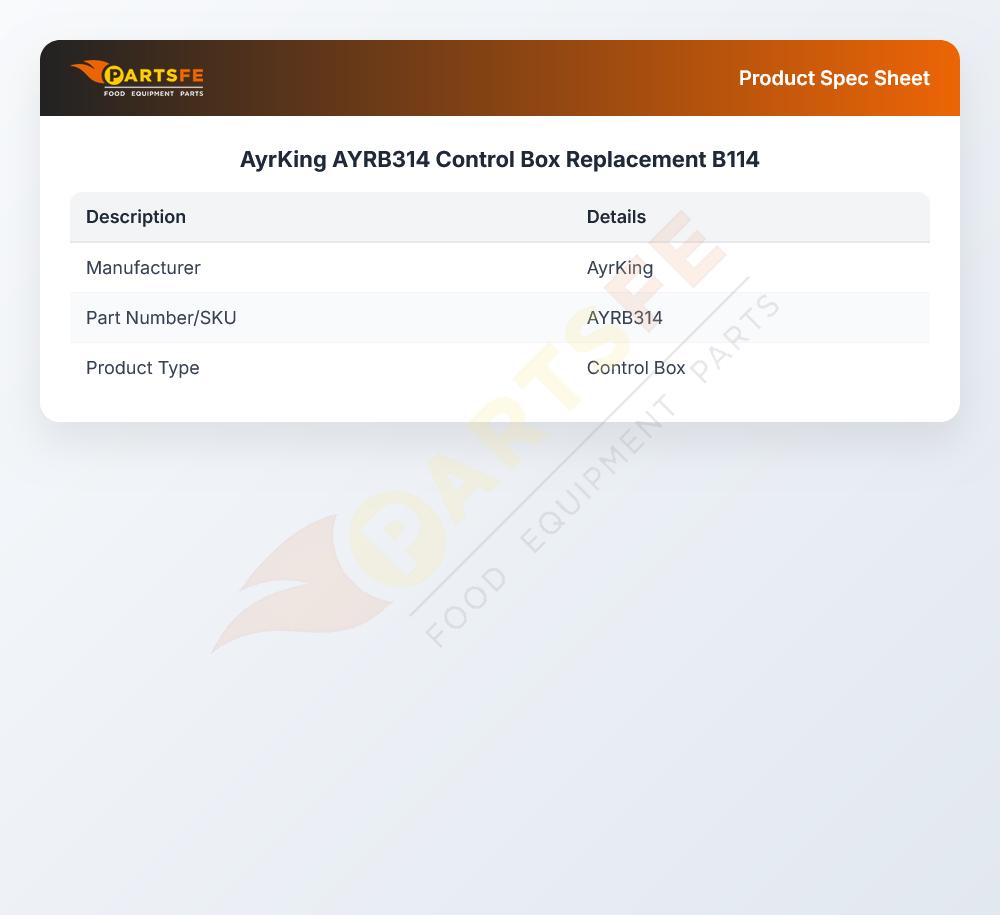 AyrKing AYRB314 Control Box Replacement B114