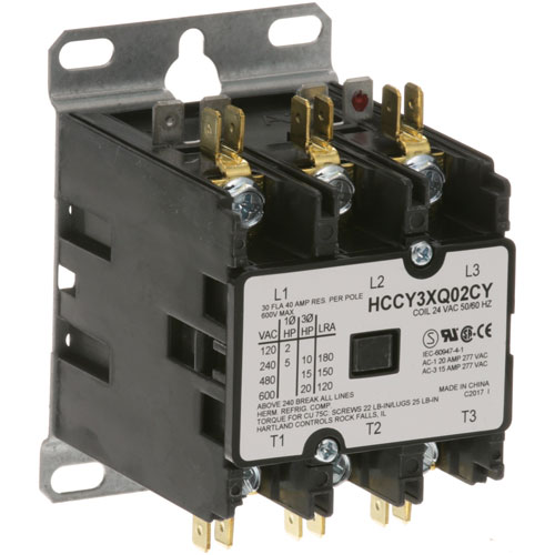Hobart 00-112124-10-2 3 Pole Contactor W/ 24 Volt, 30 AMP Inductive/40 AMP Resistive
