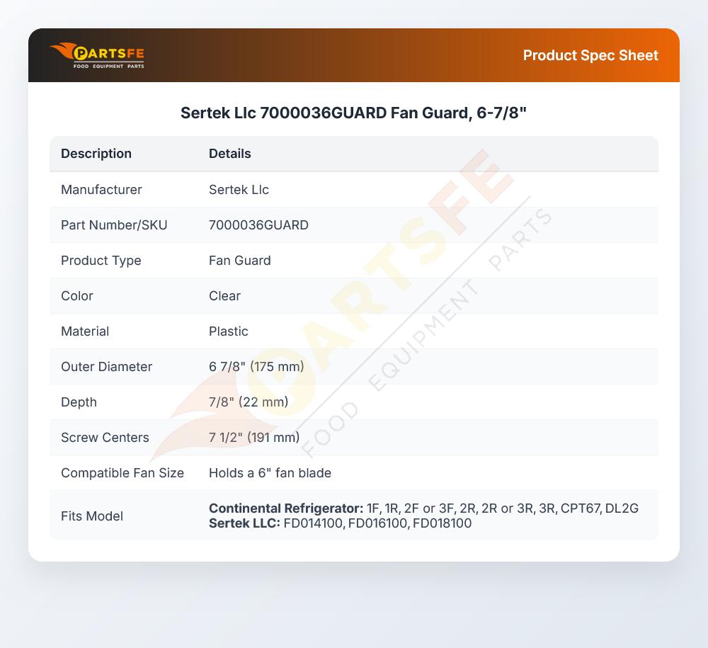 Sertek Llc 7000036GUARD Fan Guard, 6-7/8"