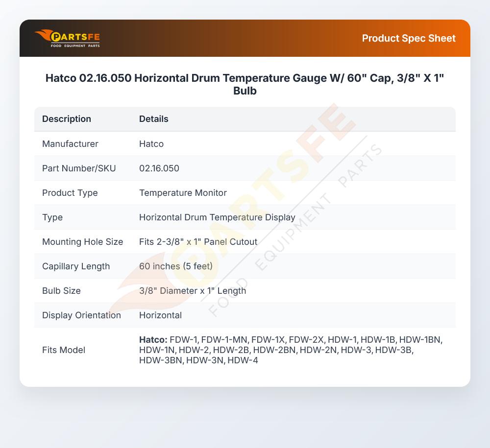 Hatco 02.16.050 Temperature Horizontal Drum