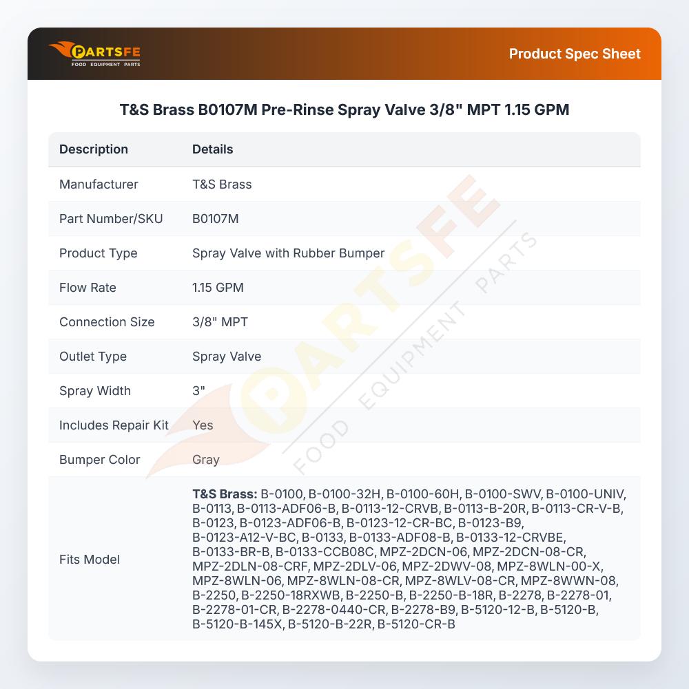 T&S Brass B0107M Pre-Rinse Spray Valve 3/8" MPT 1.15 GPM