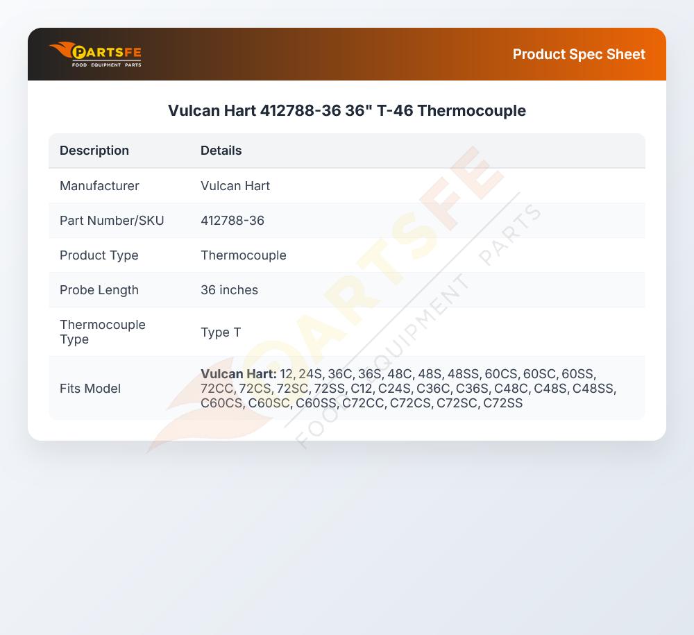 Vulcan Hart 412788-36 Range Thermocouple 36" T-46