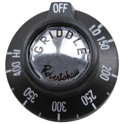 Imperial 1106 BJ Thermostat Knob, 1-15/16" DIA, OFF-LO-150-400F-HI, Mount 11/16" DIA, Position Notch up, 11/16" Long Protrusion