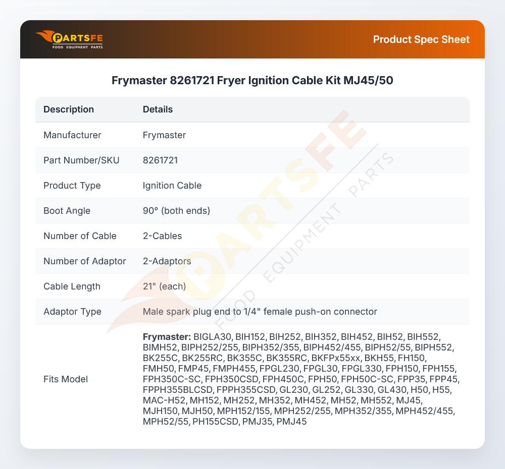 Frymaster 8261721 Fryer Ignition Cable Kit MJ45/50