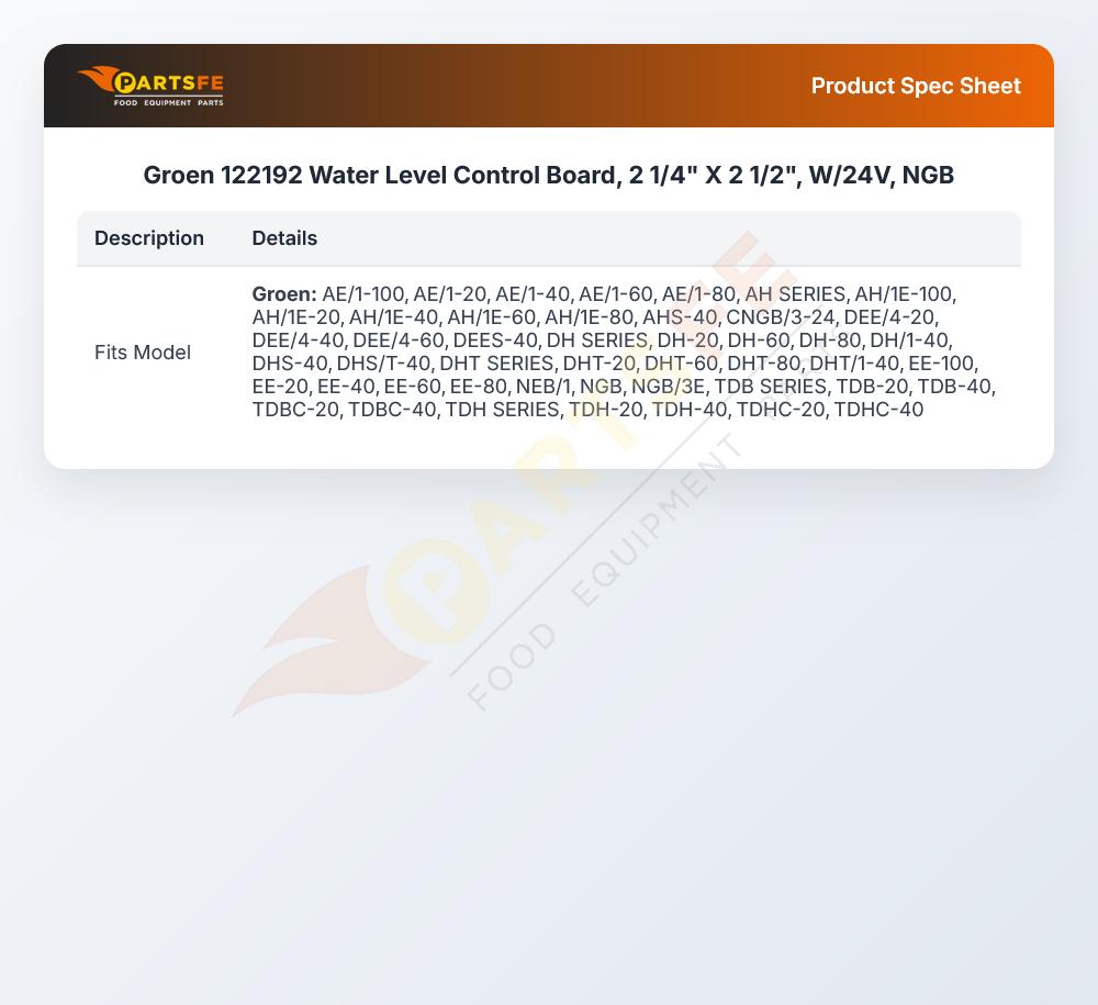 Groen 122192 Water Level Control Board, 2 1/4" X 2 1/2", W/24V, NGB