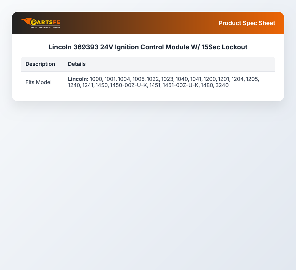 Lincoln 369393 24V Ignition Control Module W/ 15Sec Lockout