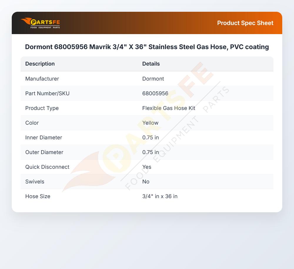 Dormont 68005956 Mavrik 3/4" X 36" Stainless Steel Gas Hose,  PVC coating