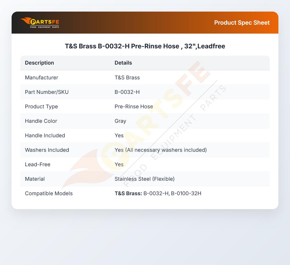 T&S Brass B-0032-H Flexible Hose Stainless Steel 32"