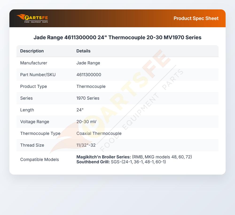 Jade Range 4611300000 24" Thermocouple 20-30 MV1970 Series