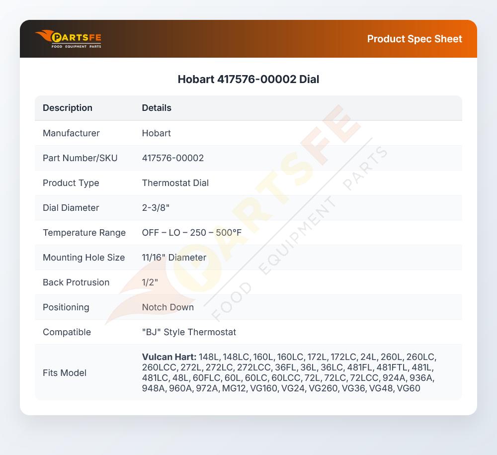 Hobart 417576-00002 Dial