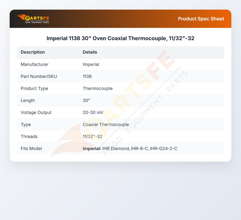 Imperial 1138 Oven Thermocouple 30"