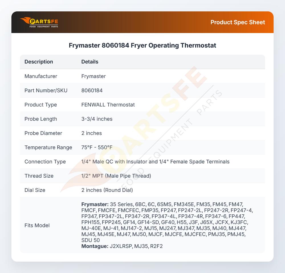 Frymaster 8060184 Fryer Operating Thermostat
