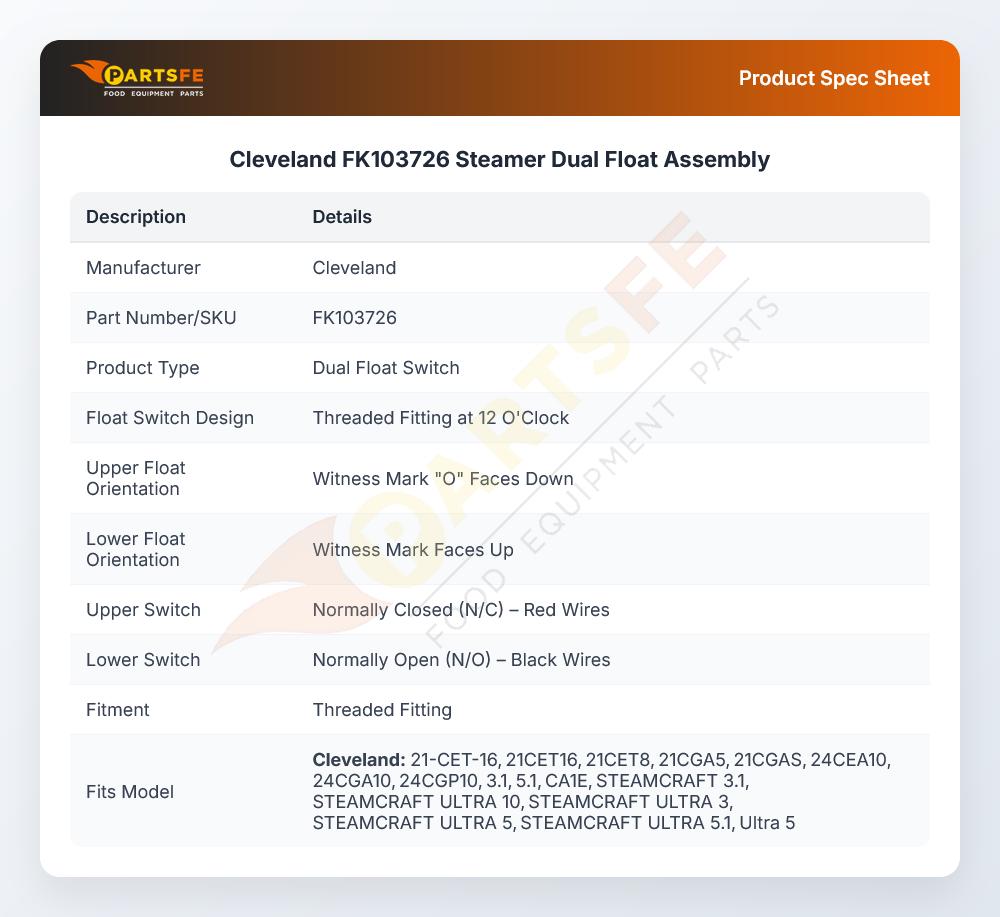 Cleveland FK103726  Steamer Dual Float Assembly