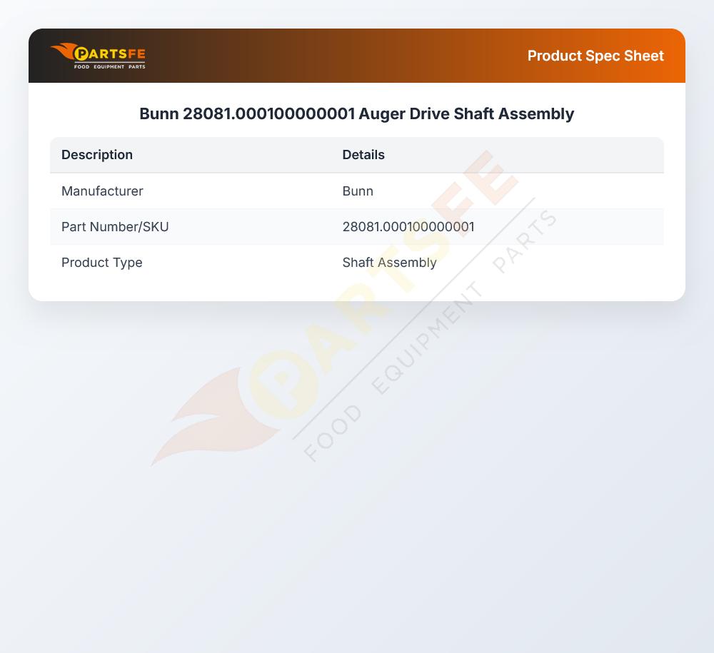 Bunn 28081.000100000001 Auger Drive Shaft Assembly