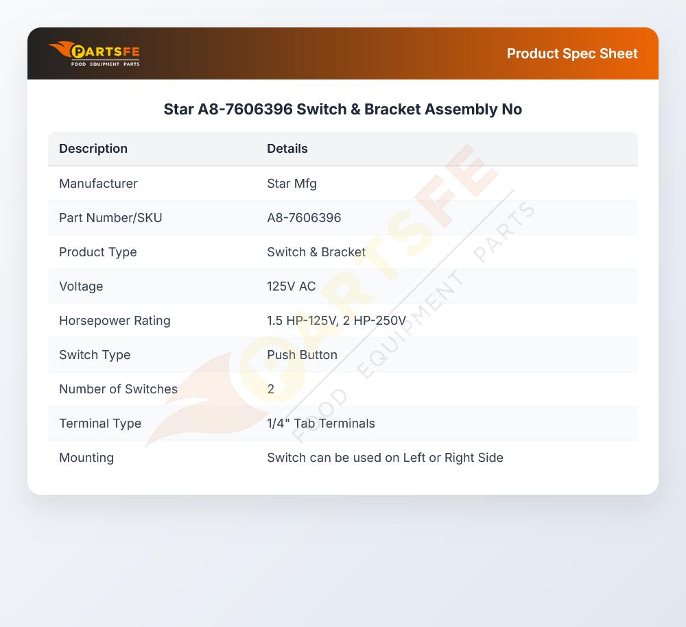 Star A8-7606396 Switch & Bracket Assembly No