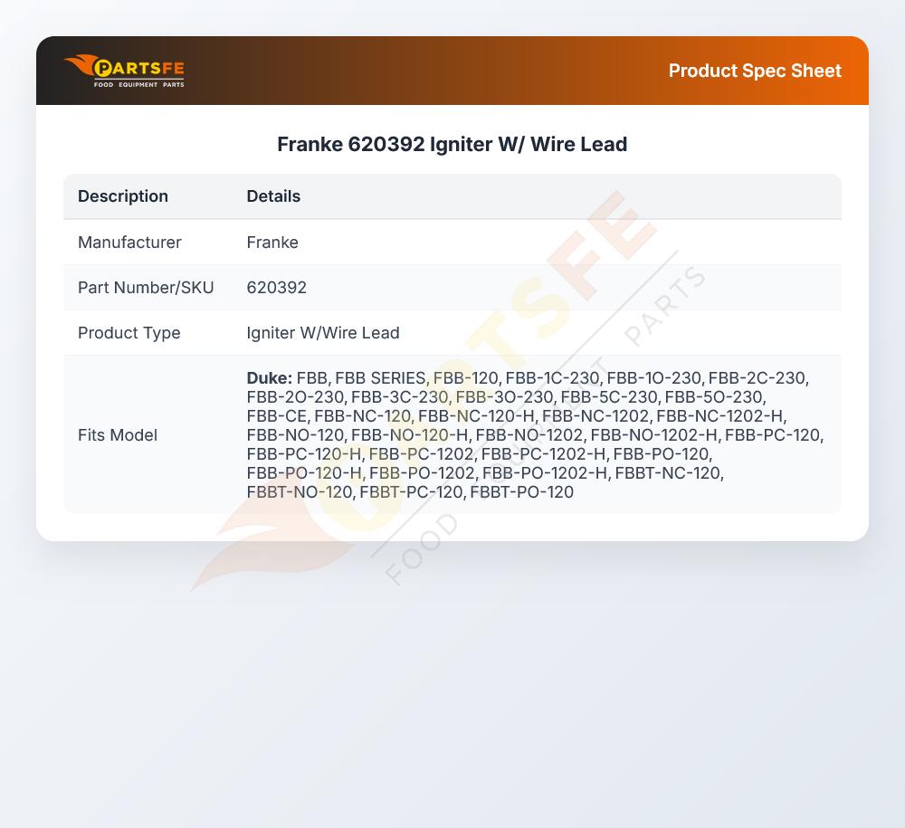 Franke 620392 Spark Igniter