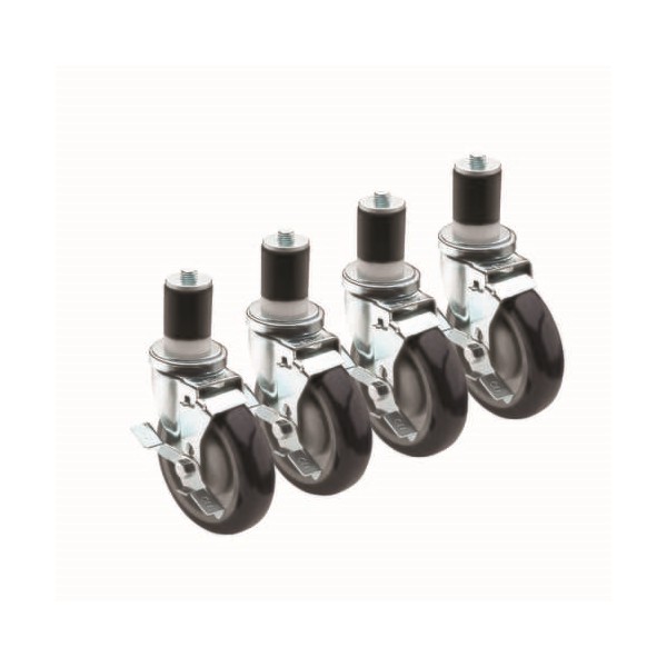 Krowne 28-129S Stem Caster With Brake 1-5/8" 5" Wheel Set Of 4