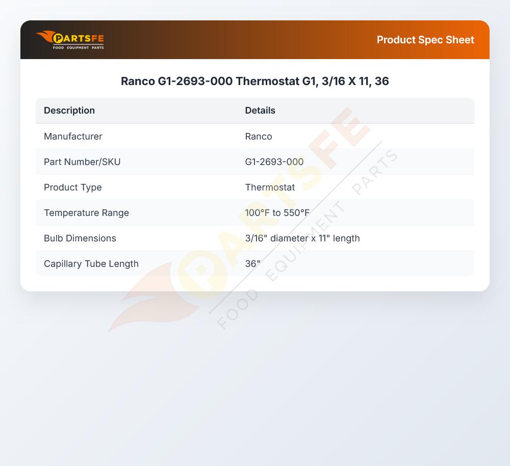 Ranco G1-2693-000 Thermostat G1, 3/16 X 11, 36