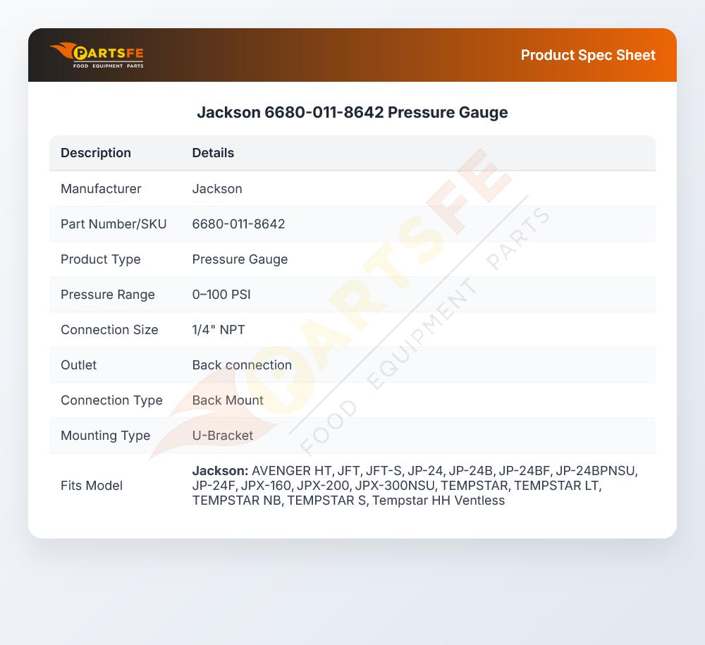 Jackson 6680-011-8642 Pressure Gauge