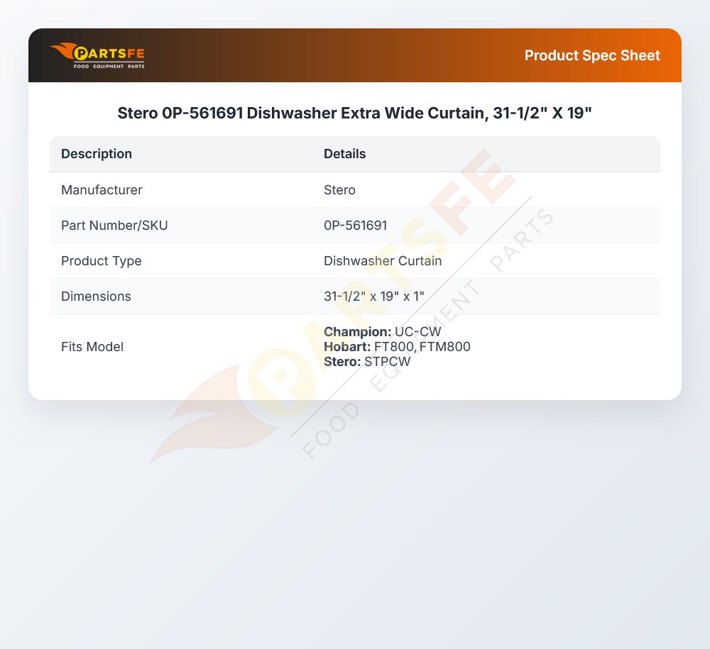 Stero 0P-561691 Dishwasher Extra Wide Curtain, 31-1/2" X 19"