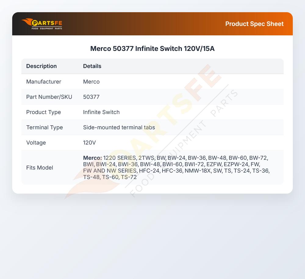 Merco 50377 Infinite Switch 120V/15A