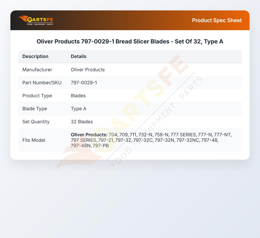 Oliver Products 797-0029-1 Bread Slicer Blades - Set Of 32, Type A