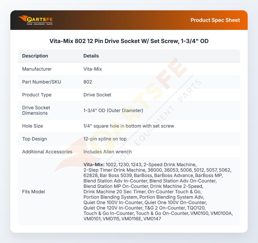 Vita-Mix 802 Drive Socket 1-3/4" OD