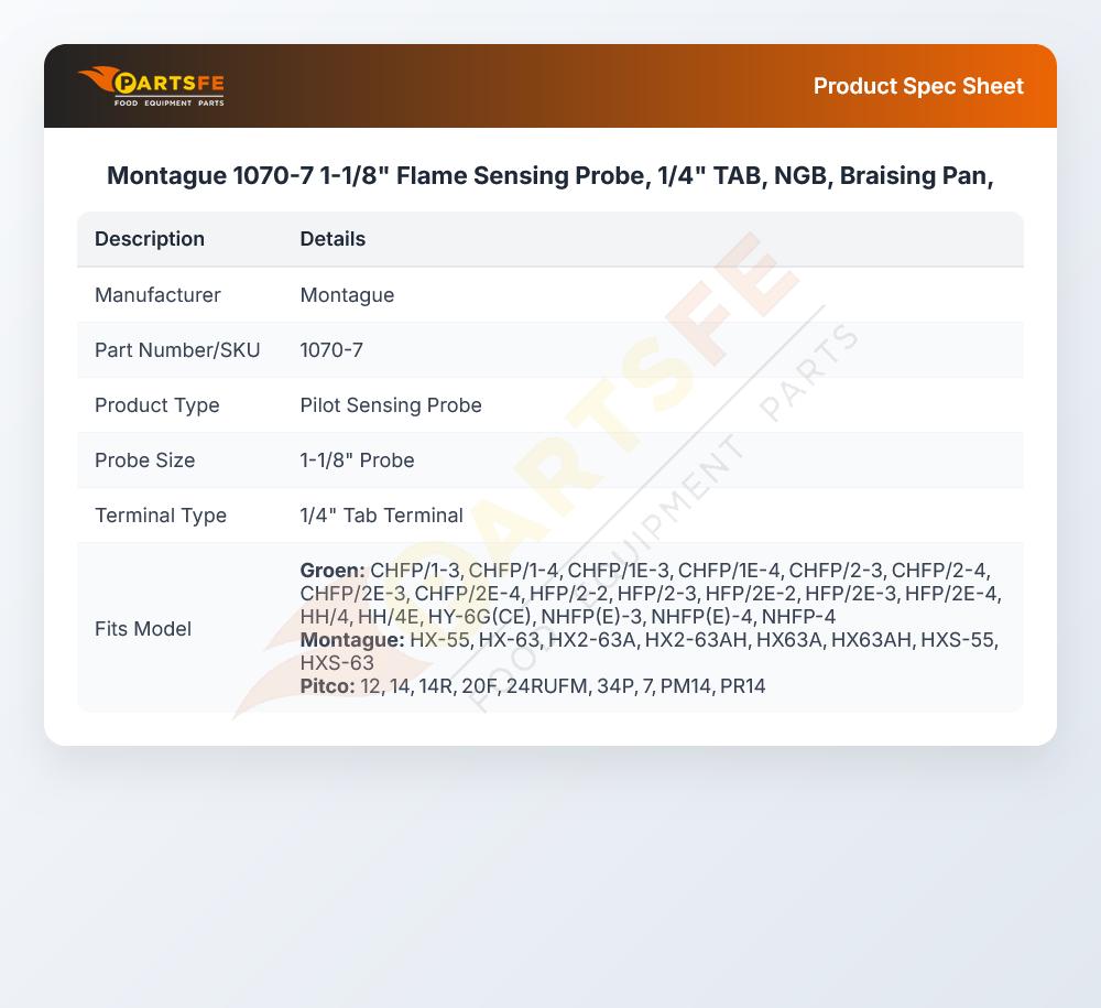 Montague 1070-7 Flame Sensing Probe 1-1/8" X 1/4" TAB