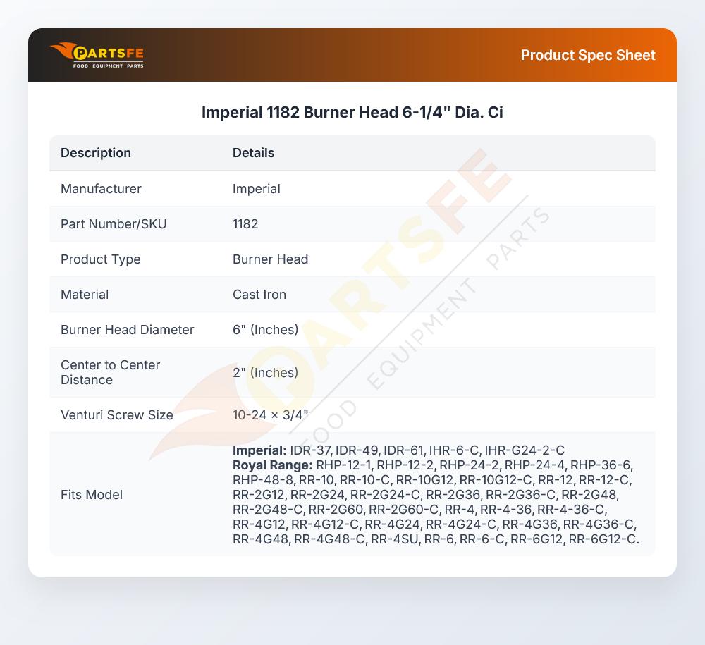 Imperial 1182 Burner Head 6-1/4" Dia.  Ci