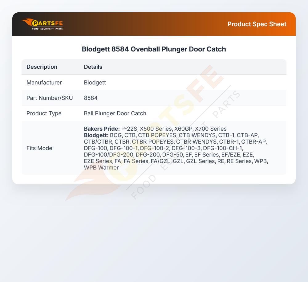 Blodgett 8584 Ball Plunger Door Catch With Nut