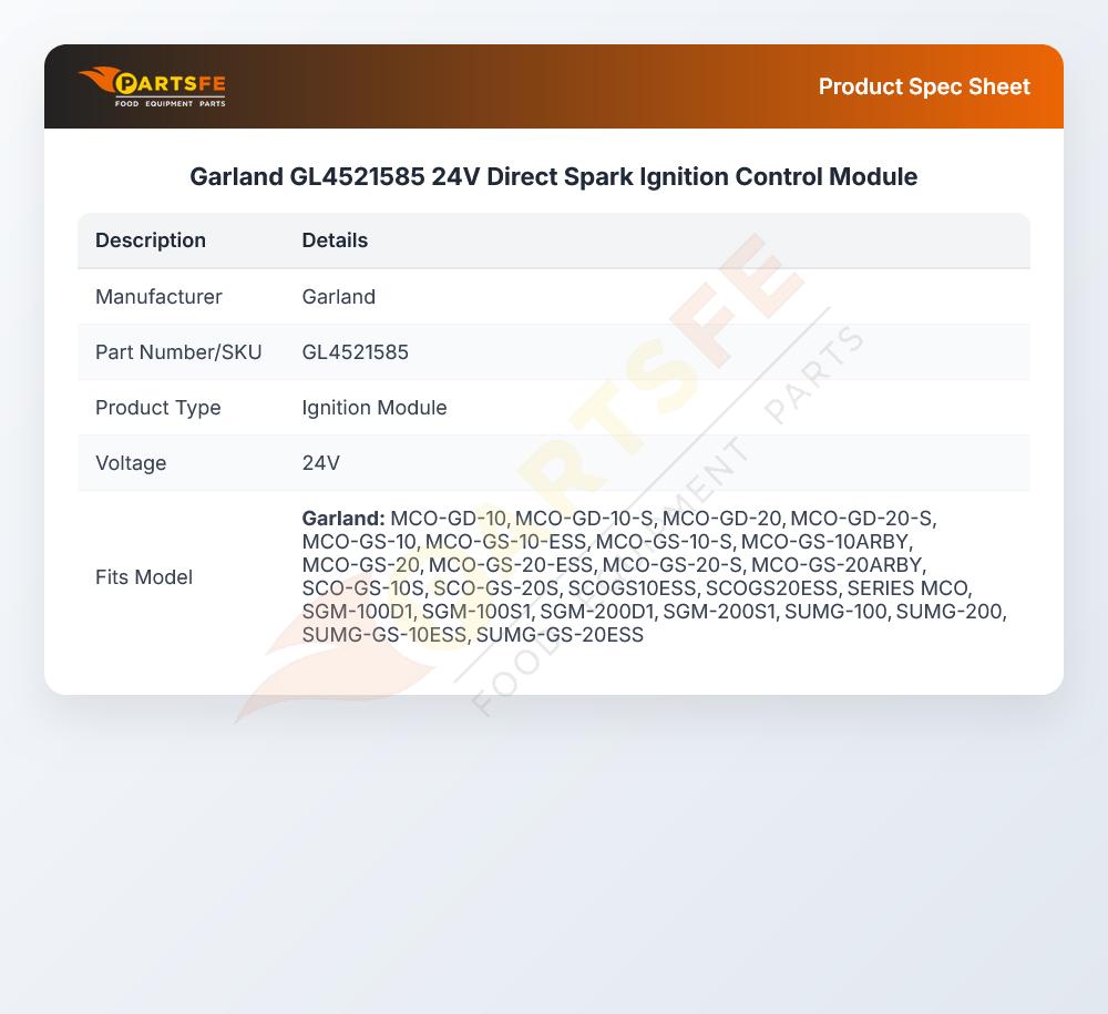 Garland GL4521585 24V Direct Spark Ignition Control Module