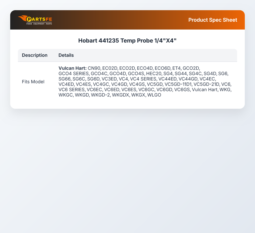 Hobart 441235 Temperature Probe Stainless Steel 1/4" X 4"