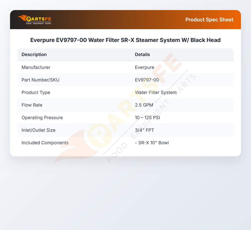 Everpure EV9797-00 Water Filter SR-X Steamer System W/ Black Head