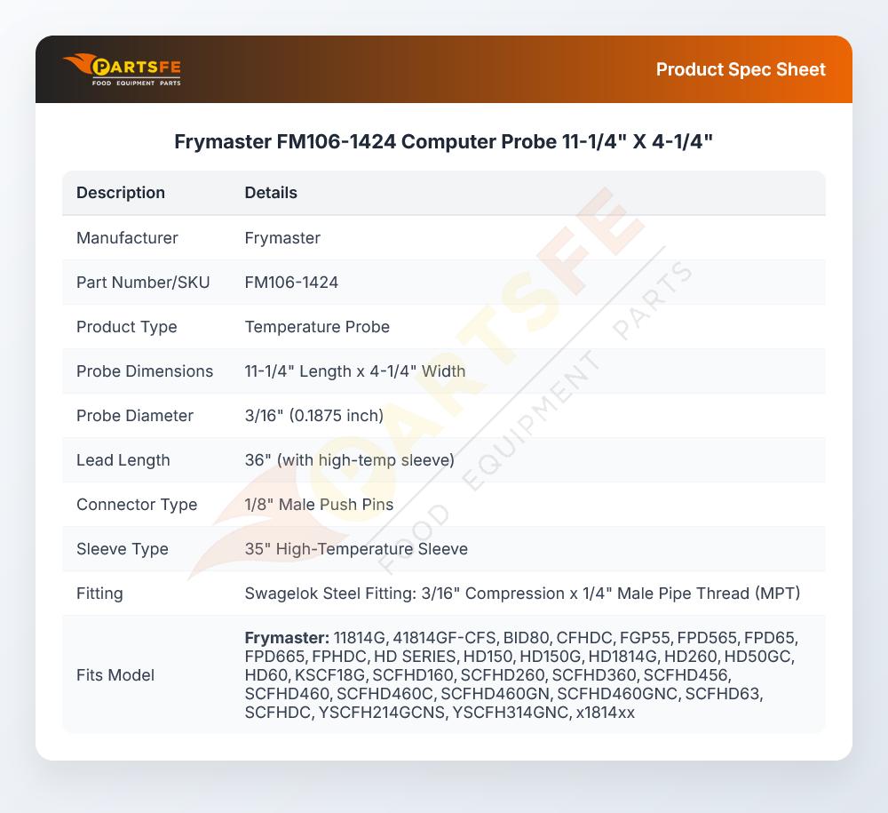 Frymaster FM106-1424 Computer Probe 11-1/4" X 4-1/4"