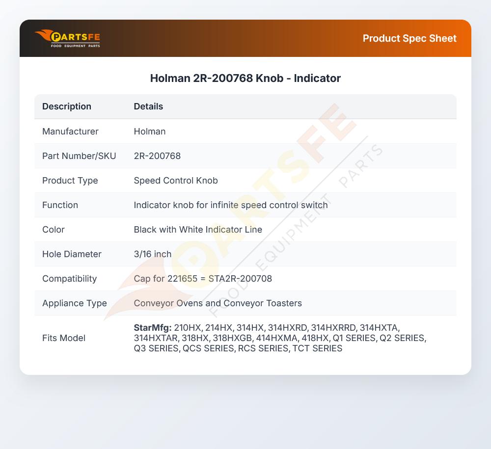 Holman 2R-200768 Oven Indicator Knob